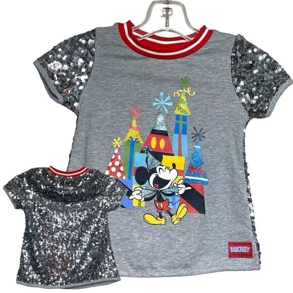 Disney Mickey Mouse Sequin Birthday T-Shirt Size XS 4/5 School Casual - Picture 1 of 8